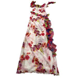 GUIZIO Avila Printed Ruffle Gown In Fuchsia